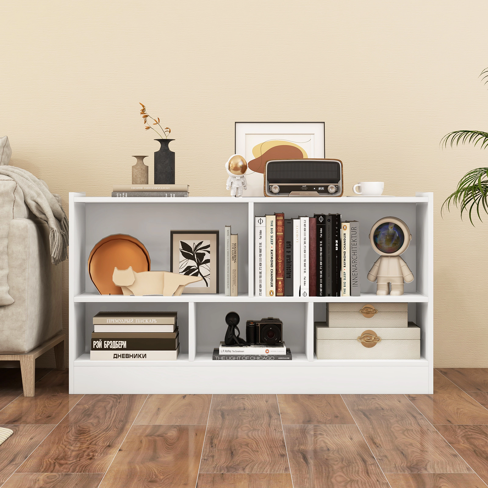 SUGIFT Kids 2-Shelf 5-Cube Wood Toy Storage Bookcase 132-lb Top Capacity 44-in Wide White