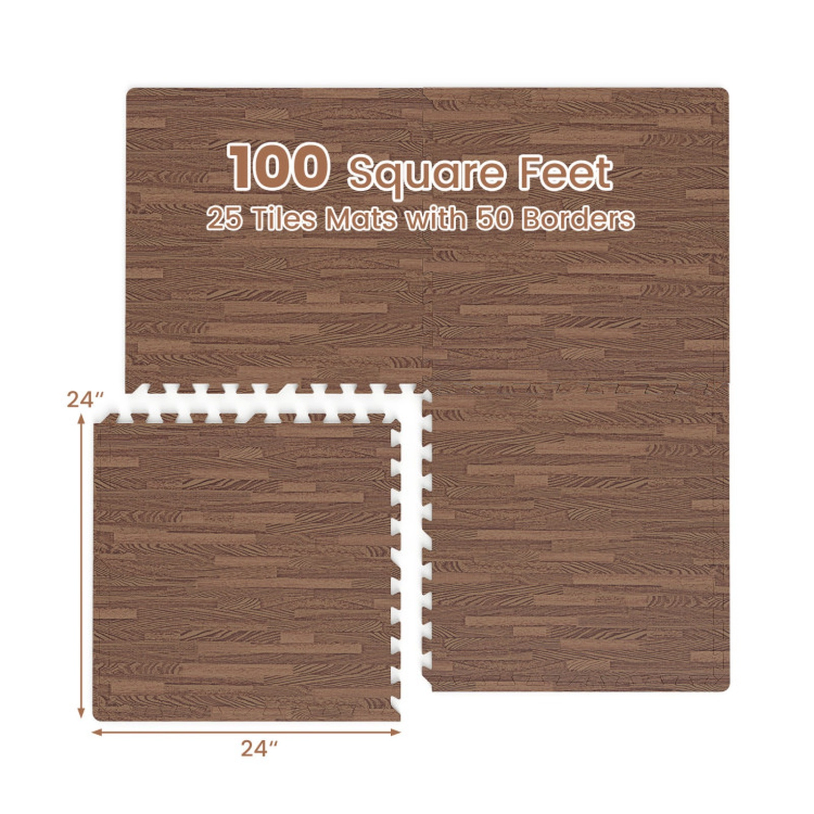 SUGIFT 25-Tile Wood Grain EVA Foam Interlocking Floor Mats with 50 Borders 24-in Square Coverage 100-sq-ft Brown