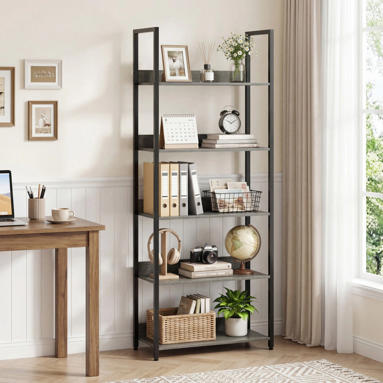 Hivvago 5-Tier Bookshelf Tall Wooden Open Bookcase with Back Panels