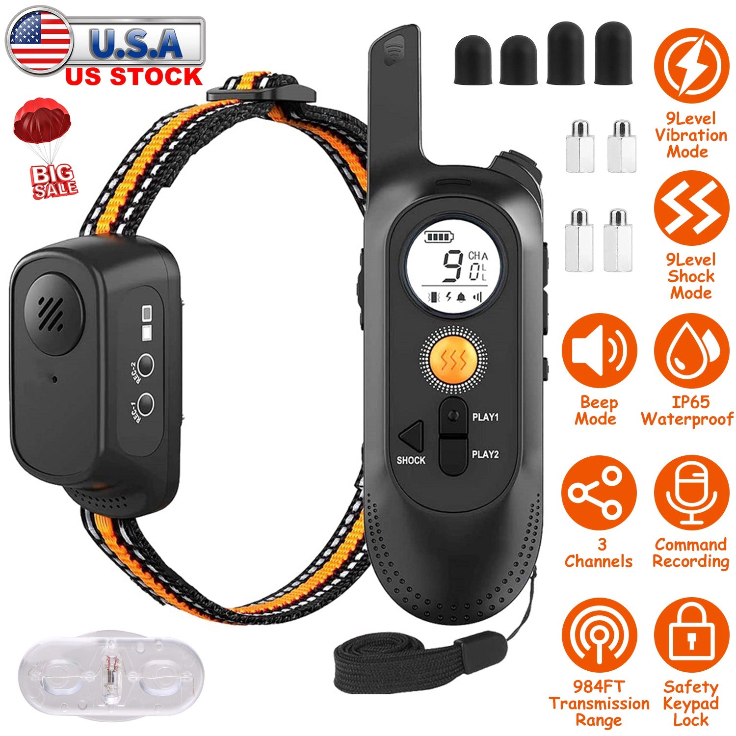 GBruno Waterproof 3-Channel Dog Training Collar