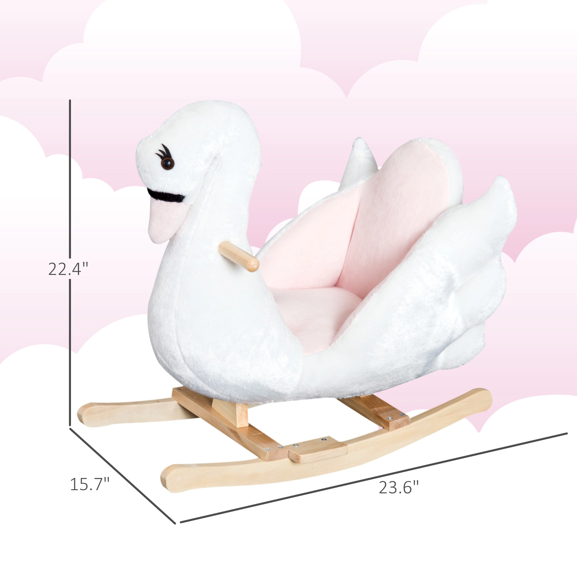 HONGGE Plush Swan Rocking Chair with Sing-Along Music, Wood Base and Safety Handles for Toddlers 18 Months+, Pink