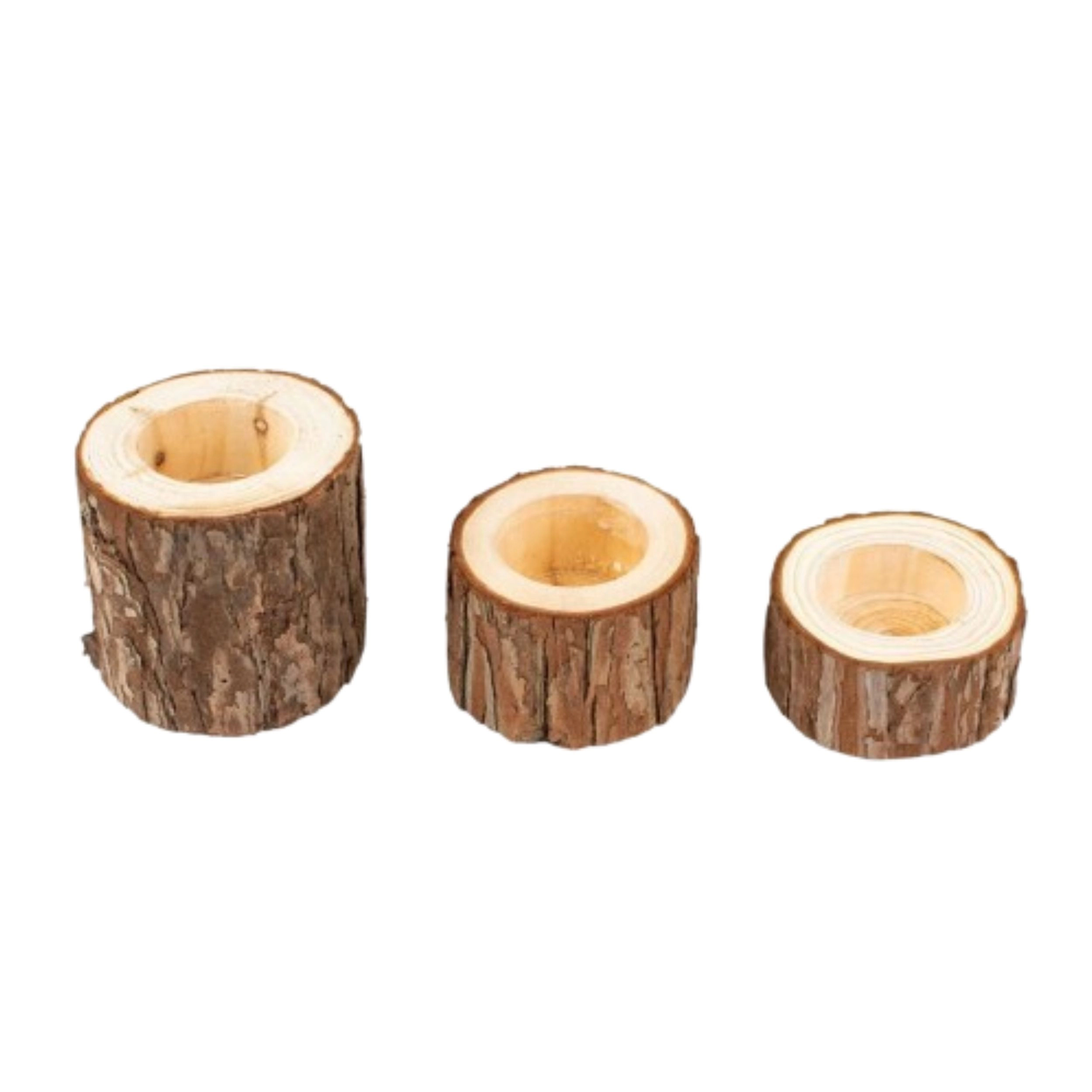 Home Collection Round Wood Slice Tealight Candle Holders Set of 3
