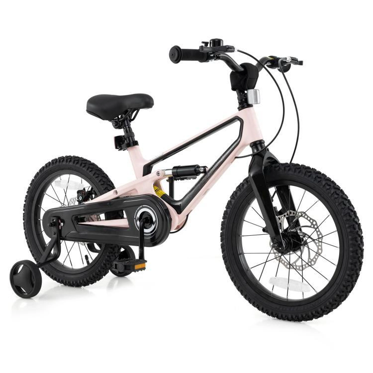 SUGIFT Lightweight 16-in Kids Bicycle with Dual Disc Brakes and Detachable Training Wheels 145-lb Capacity Ages 4-7 Pink