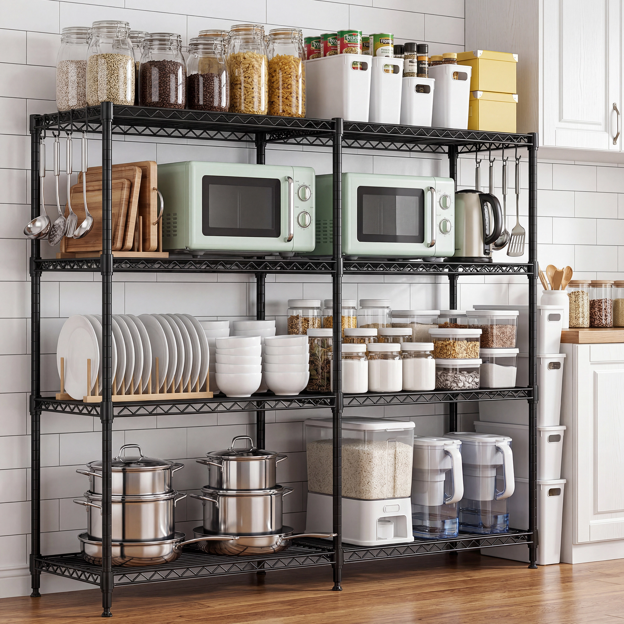 Flynama 4 Tier Black Wire Shelving 1200LBS 59.5H x 33.5W x 15.8D in Adjustable Metal Pantry and Garage Storage Rack