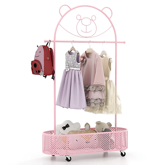 Hivvago Rolling Clothing Rack for Kids with Adjustable Height