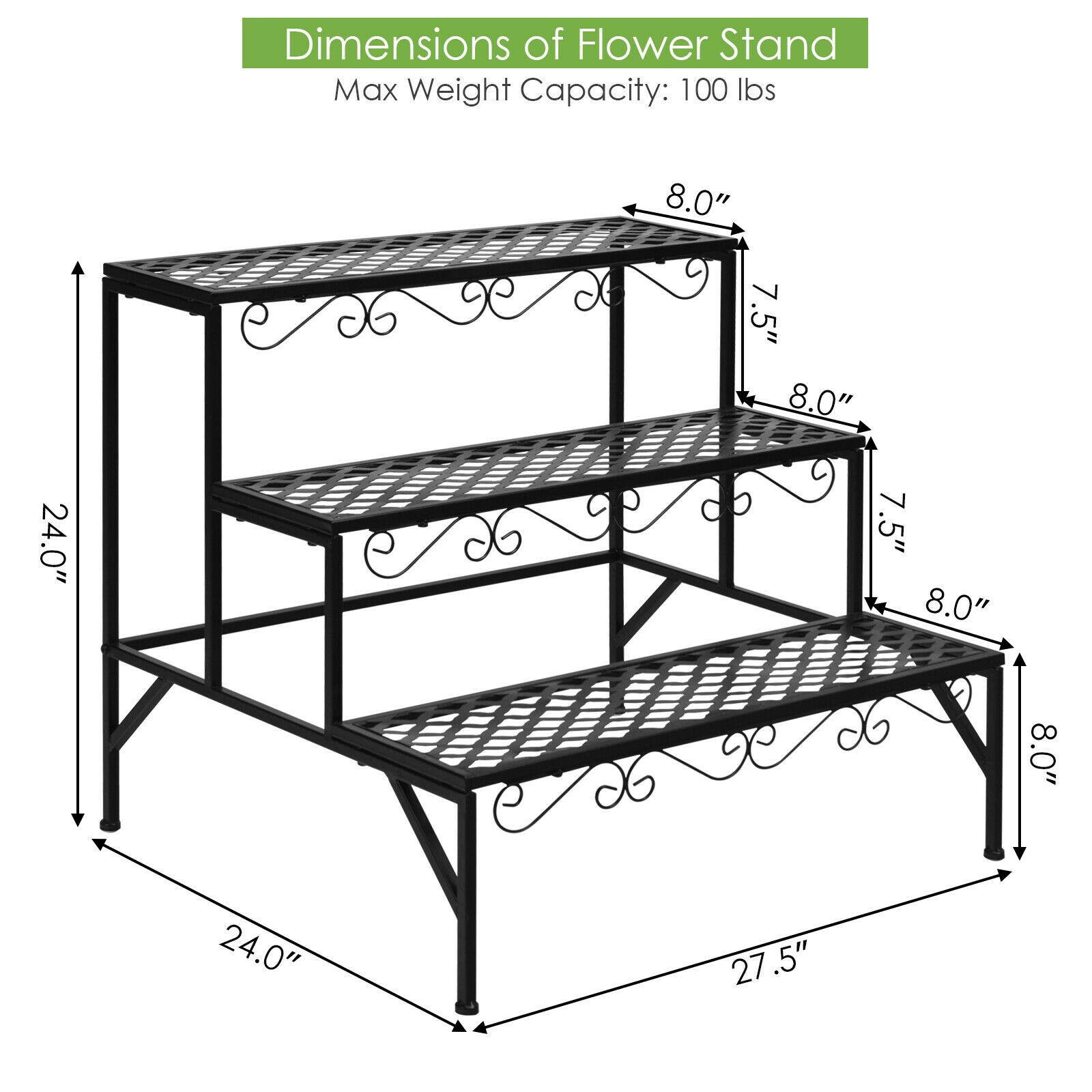 SlickBlue Metal 3 Tier Plant Stand Storage Rack Black Steel Organizer for Indoor Outdoor Spaces