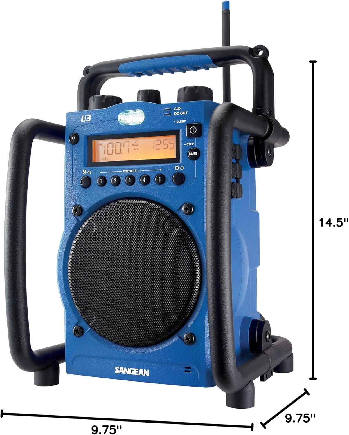 SANGEAN U3 Ultra-Rugged AM/FM Radio, Water-Resistant Digital Tuning - Blue/Black