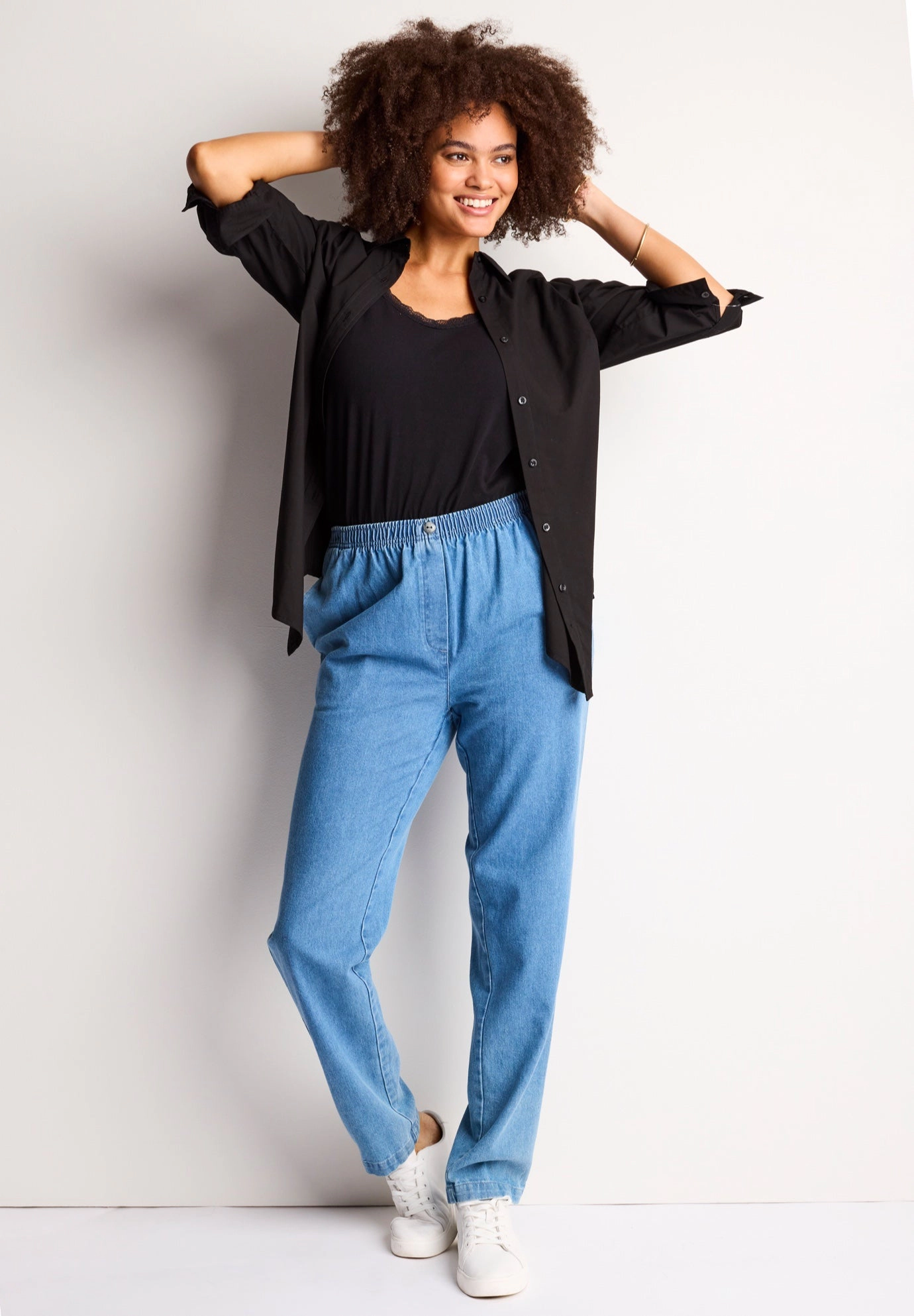 Woman Within Plus 7-Day Straight-Leg Elastic-Waist Cotton Denim Pant