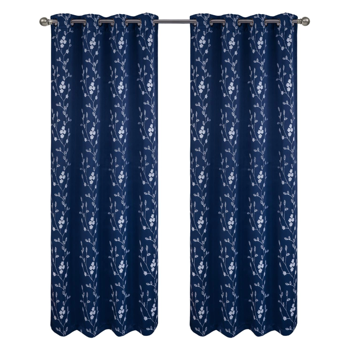 RT Designer Collection Lilian Embroidered Blackout Luxurious Decorative Grommet Curtain Panel 54" x 95" Navy