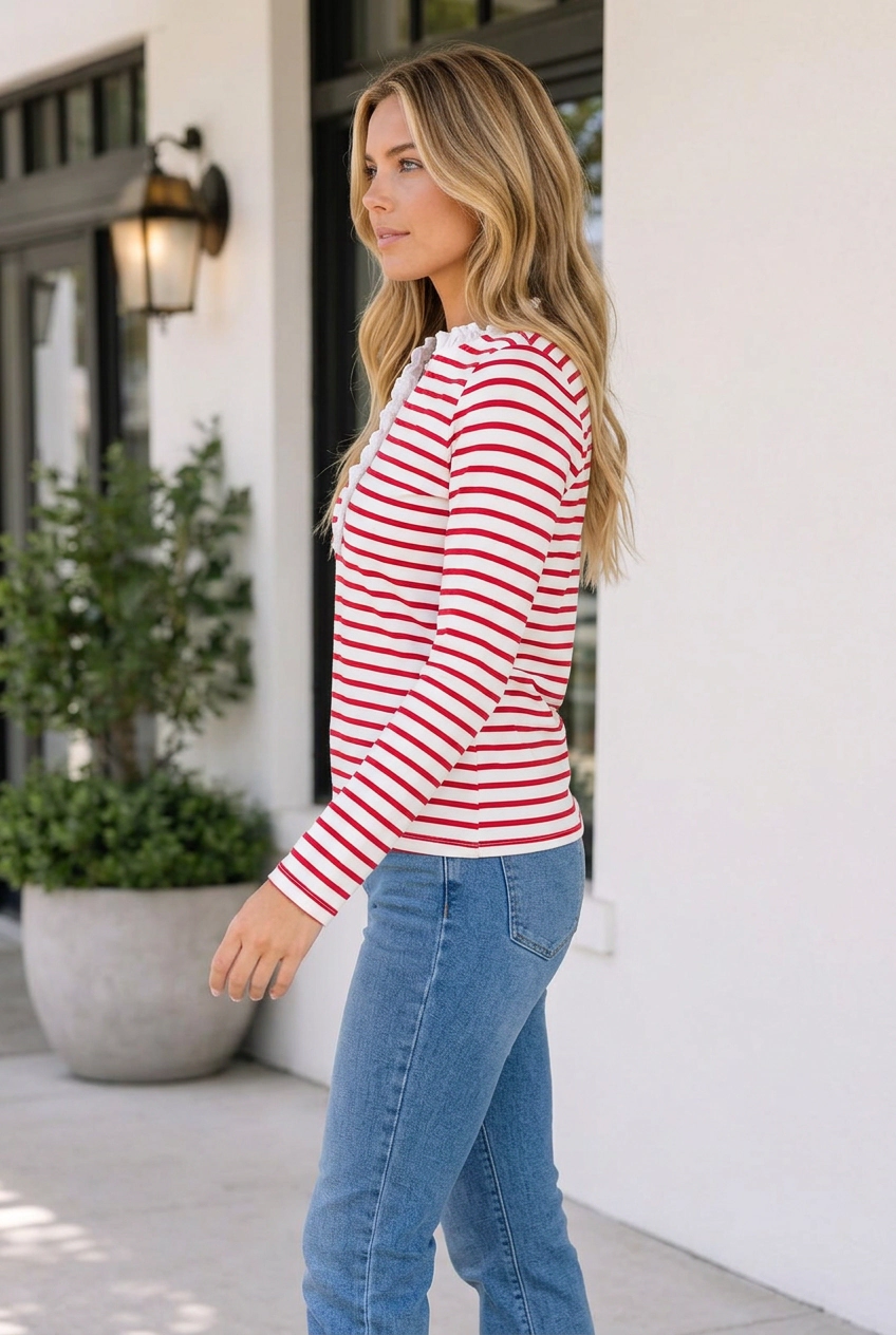 Threaded Pear Women's Zhavia Trim Half Long Sleeve Top