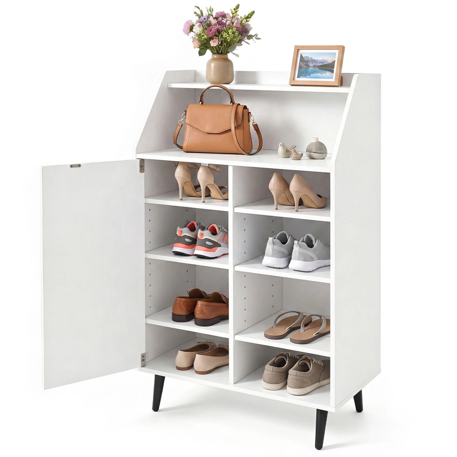SlickBlue Shoe Organizer Cabinet with Adjustable Shelves and Door