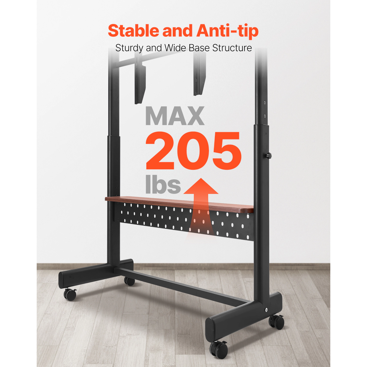 HONGGE Universal Rolling TV Cart for 55-100 Inch Screens, Height Adjustable Mobile Stand with Tray
