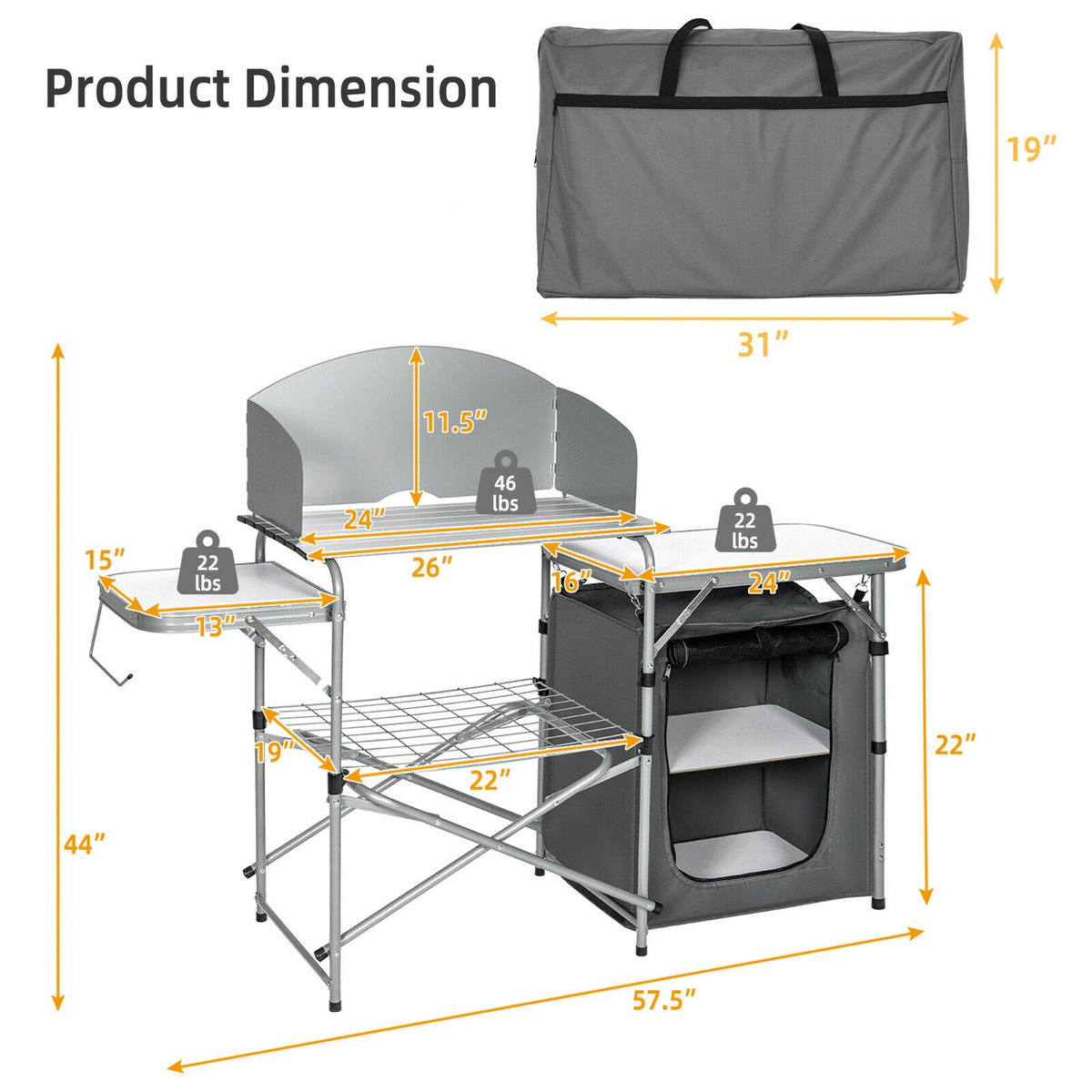 SUGIFT Foldable Camping BBQ Grilling Table with Windscreen and Storage Bag 46-lb Surface Capacity Brown/Gray