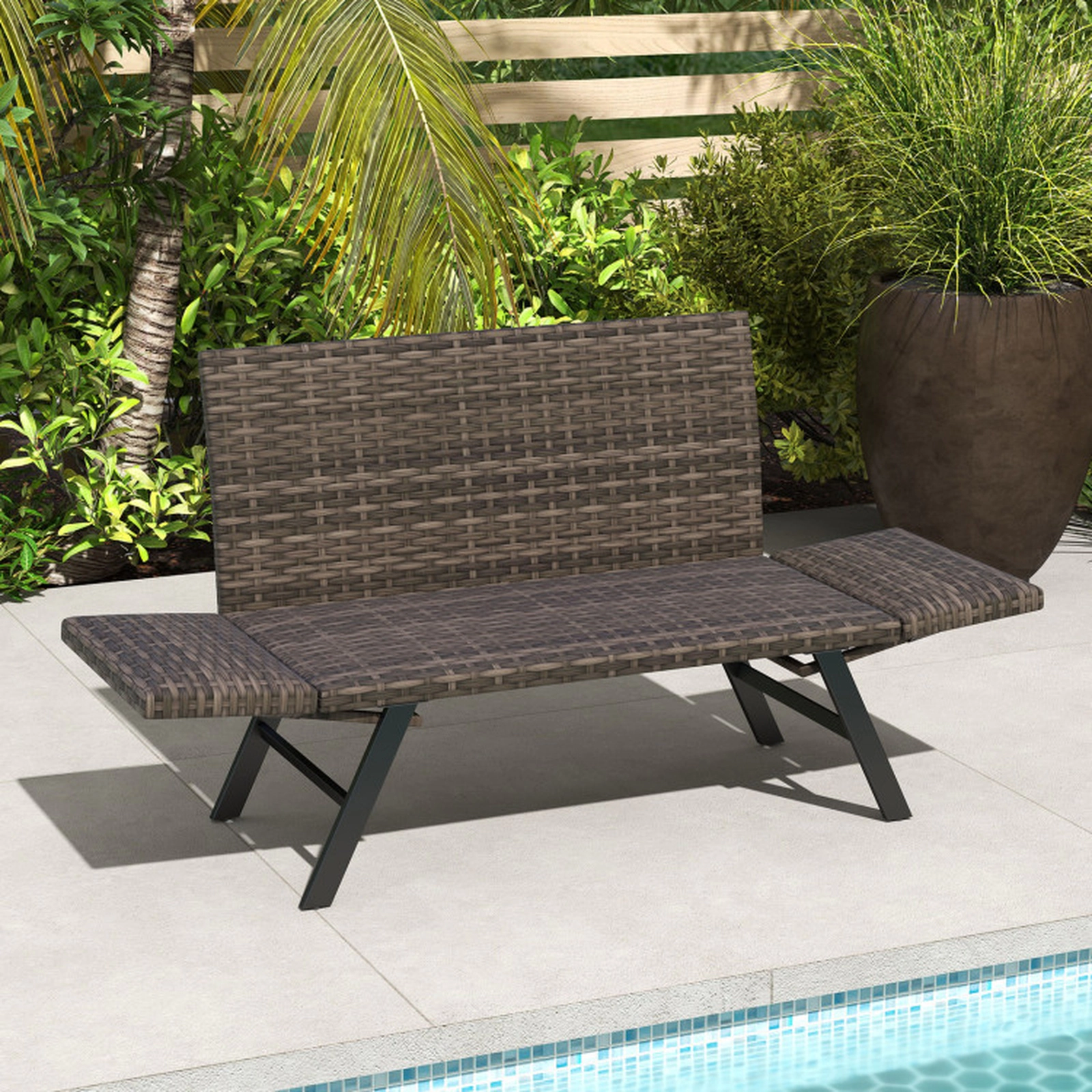 SUGIFT 660 lb 2-Seat Convertible Outdoor Loveseat Daybed, PE Rattan, Quick-Dry Foam