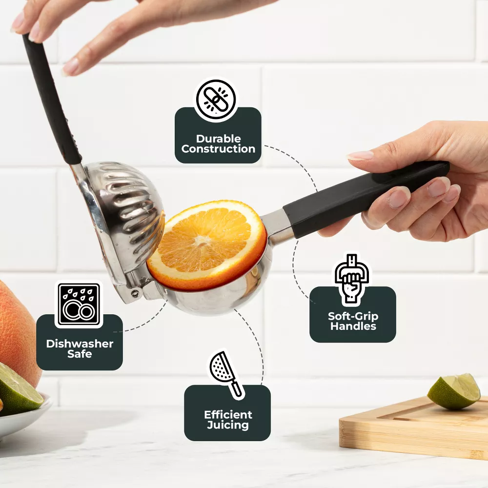 Luminuxe Stainless Steel Lemon Squeezer–Large Manual Citrus Juicer, Non-Slip Grip, for Lemon, Lime, and Orange Juicing