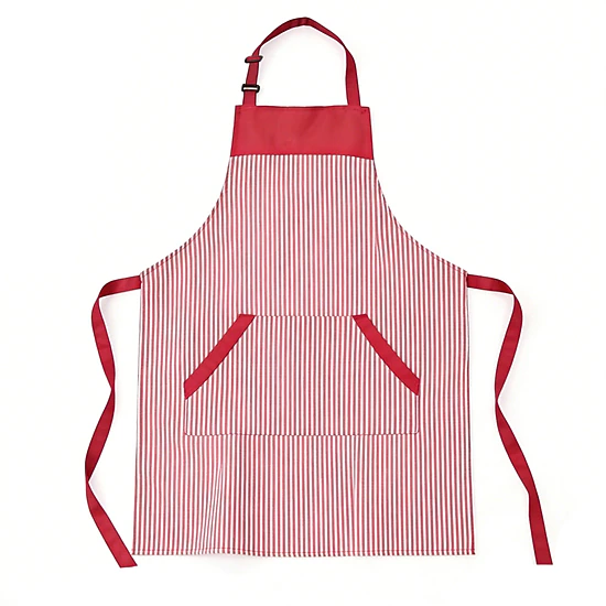 Alilang Women Striped Kitchen Apron Cotton Blend Adjustable Neck Apron with Pockets Chef Cooking Server Apron