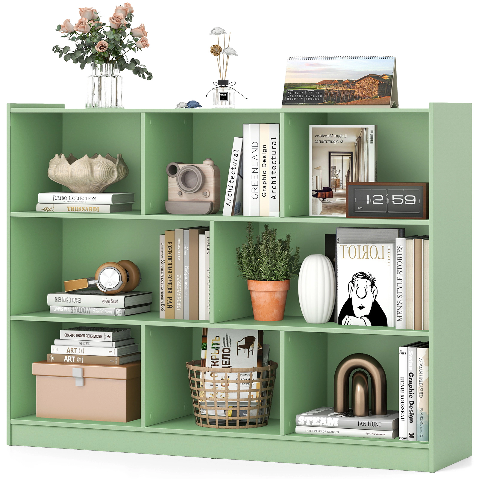 SUGIFT 3-Tier Open Bookcase with 8 Cubes and 132-lb Cabinet Top