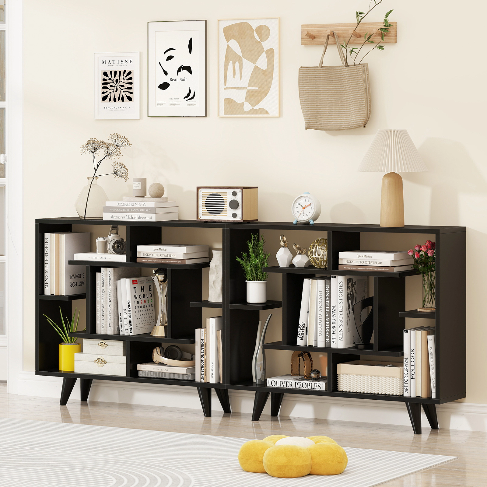 Costway Bookshelf Geometric Bookcase w/ Anti-Tipping Kit Storage Shelving Unit White