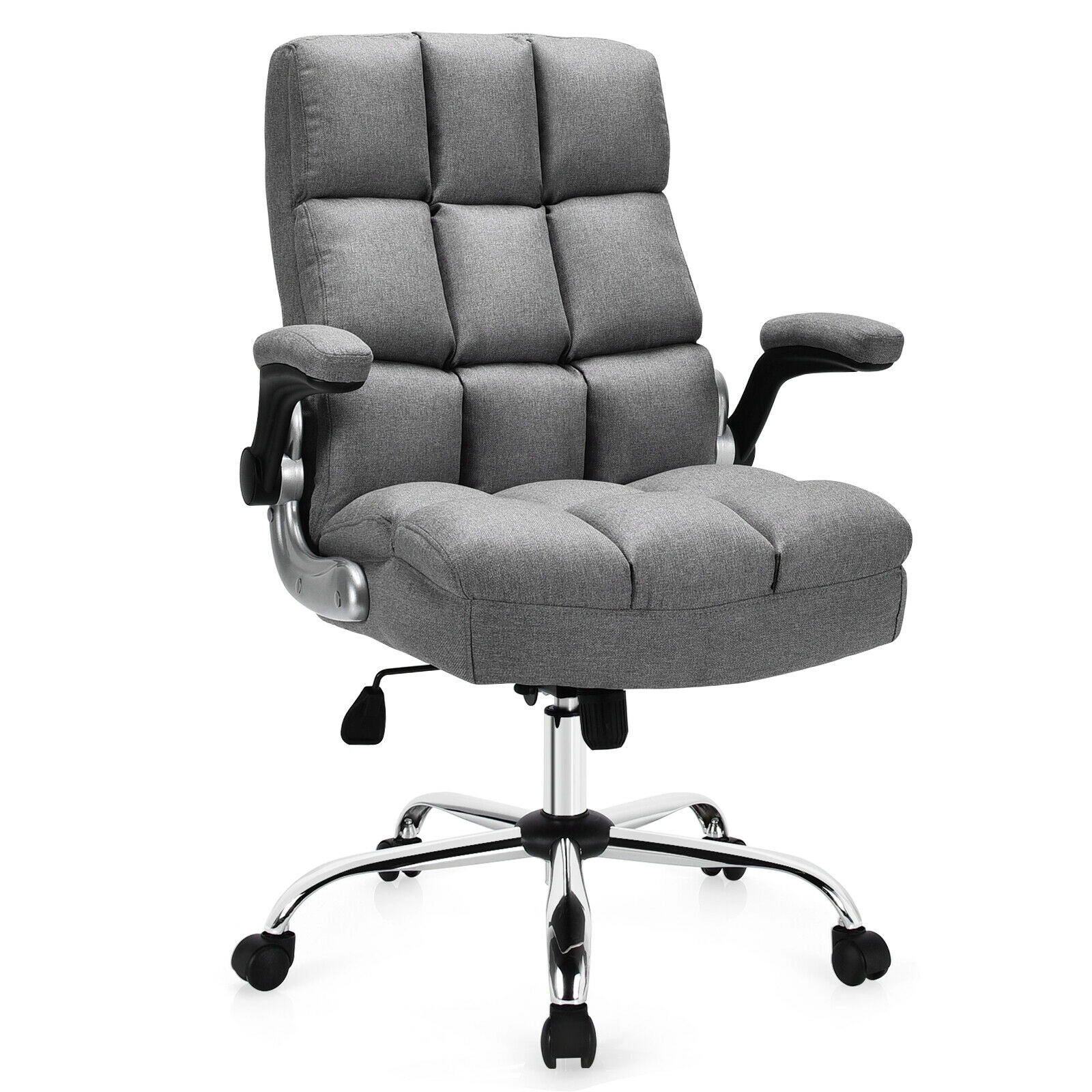 SUGIFT High Back Flip-up Armrests Linen Upholstered Swivel Office Chair 30-in x 28-in x 43-in 400-lb Capacity Gray