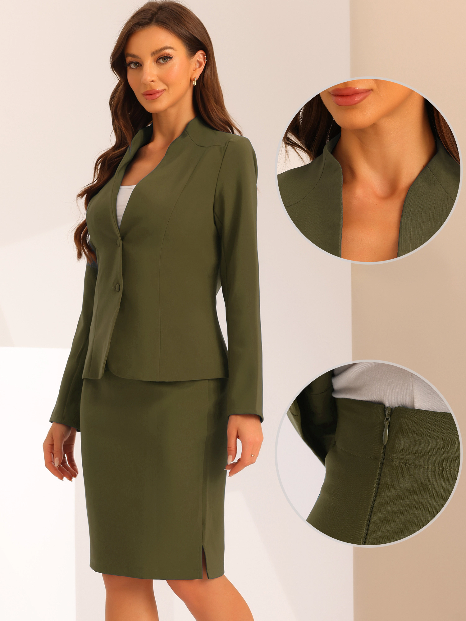 INSPIRE CHIC Women's Collarless Blazer and Pencil Skirt 2 Piece Suit Set