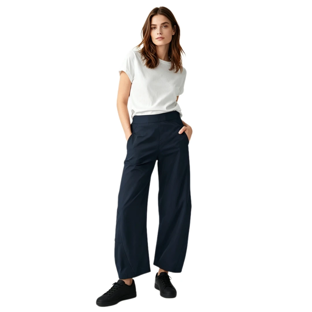 Coolmee Womens Elastic Waist Ankle Pants Casual High Rise Baggy Tapered Barrel Trousers