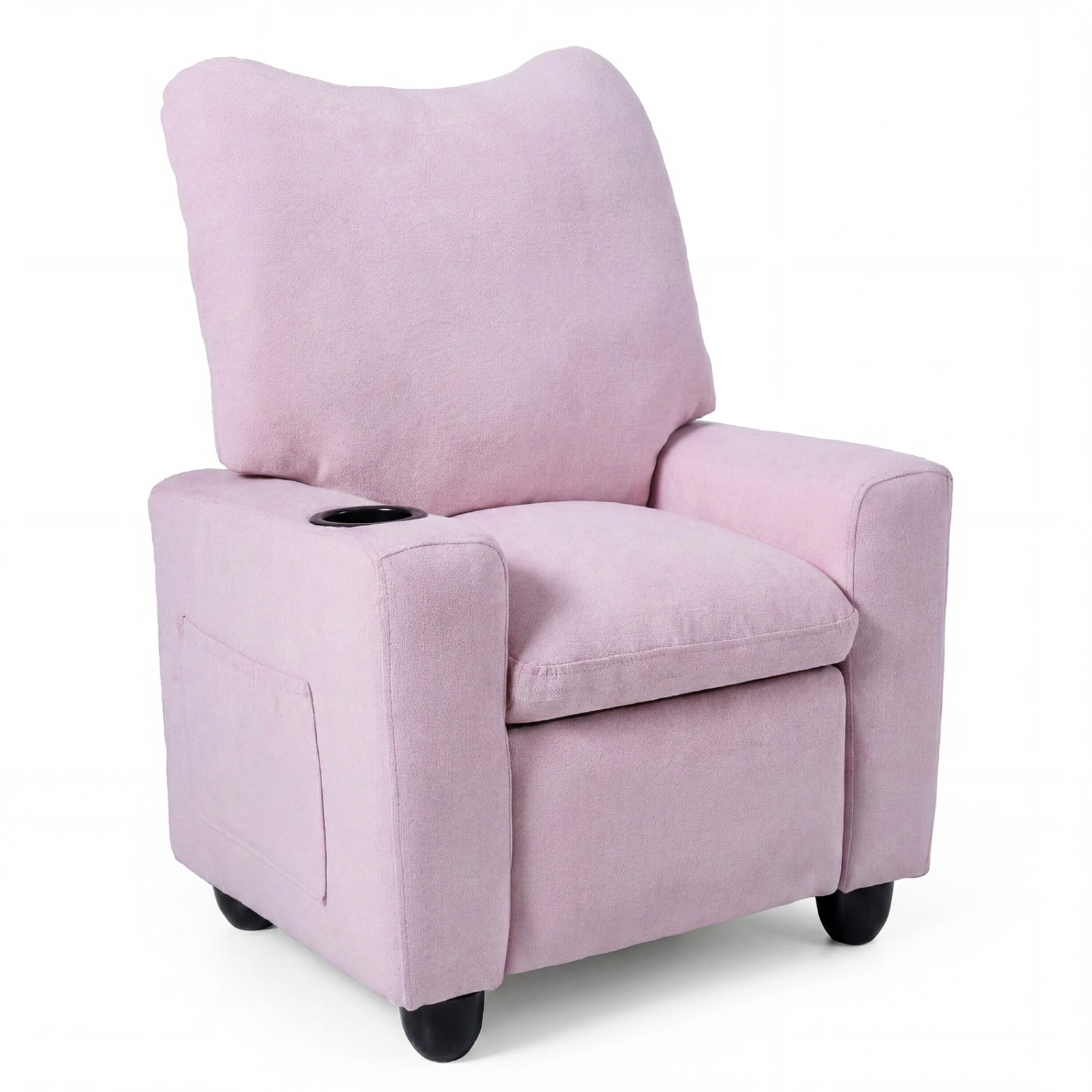 SUGIFT Kids Chenille Wide Armrests Cup Holder Push Back Recliner 24-in x 20.5-in x 30-in 150-lb Capacity Ages 3+ Pink