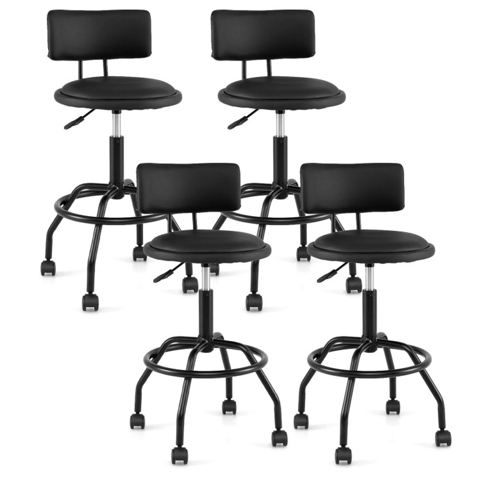 SUGIFT Set of 4 Black Adjustable Swivel Bar Stools, 26-30.5 in Seat Height