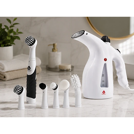 Pursonic Unisex Cordless Power Scrubber & Handheld Garment Steamer Cleaning Bundle