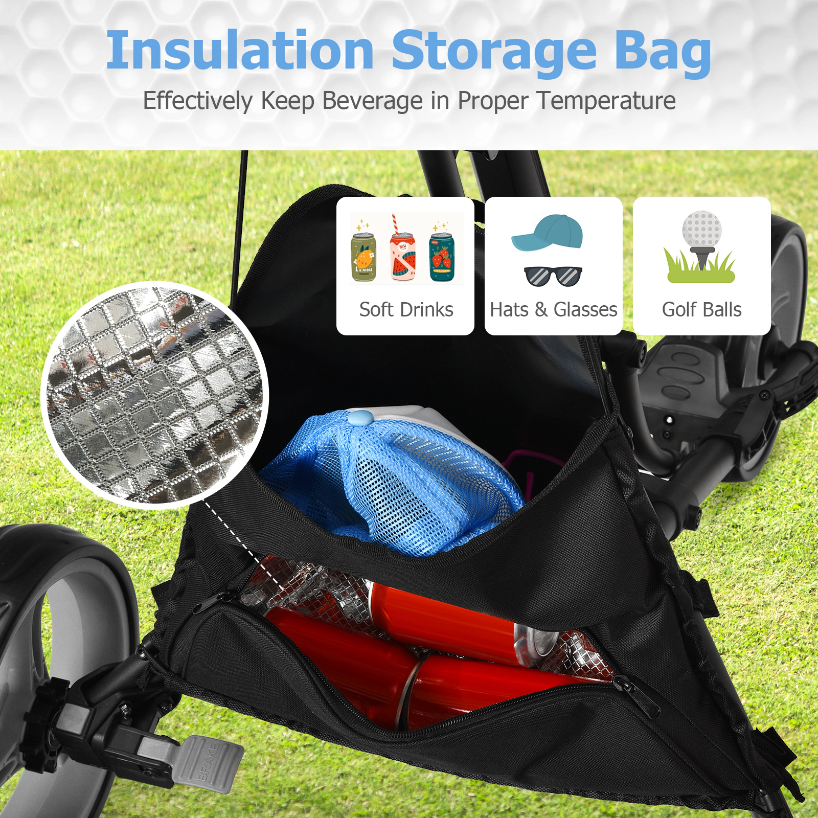 SUGIFT Folding 3-Wheel Golf Push Cart for Golf Bags Scoreboard & Adjustable Handle 30-lb Capacity 47.5-in Frame Gray