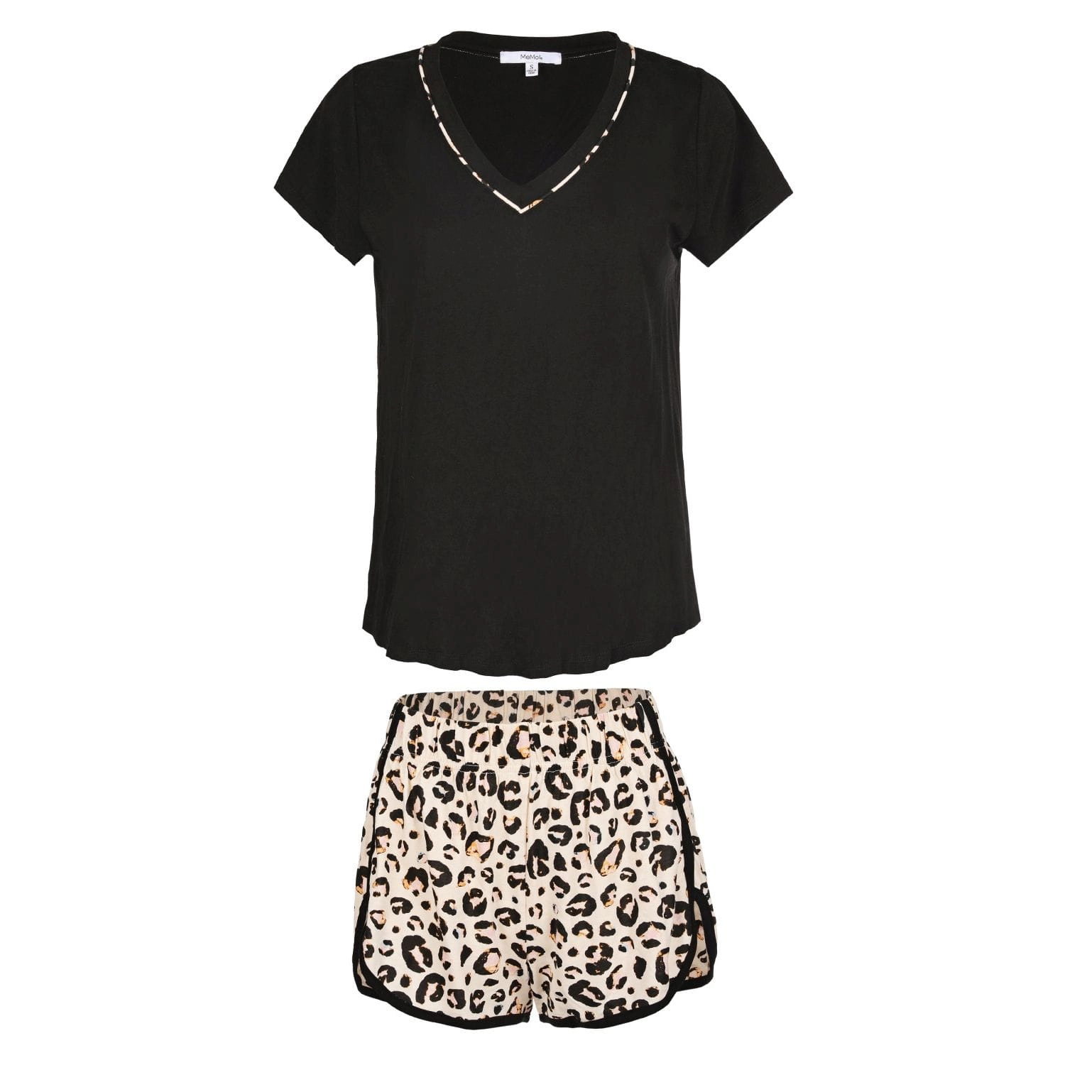 MeMoi Women's Leopard V-Neck Cotton Blend Pajama Set