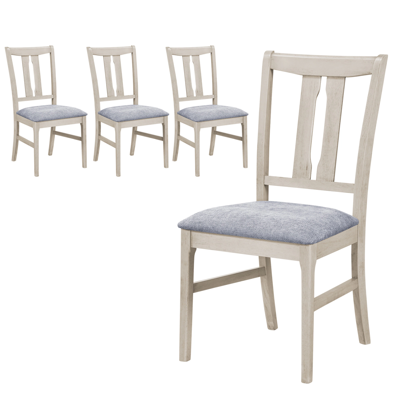LJG Set of 4 Wooden Upholstered Dining Chairs with High Curved Back