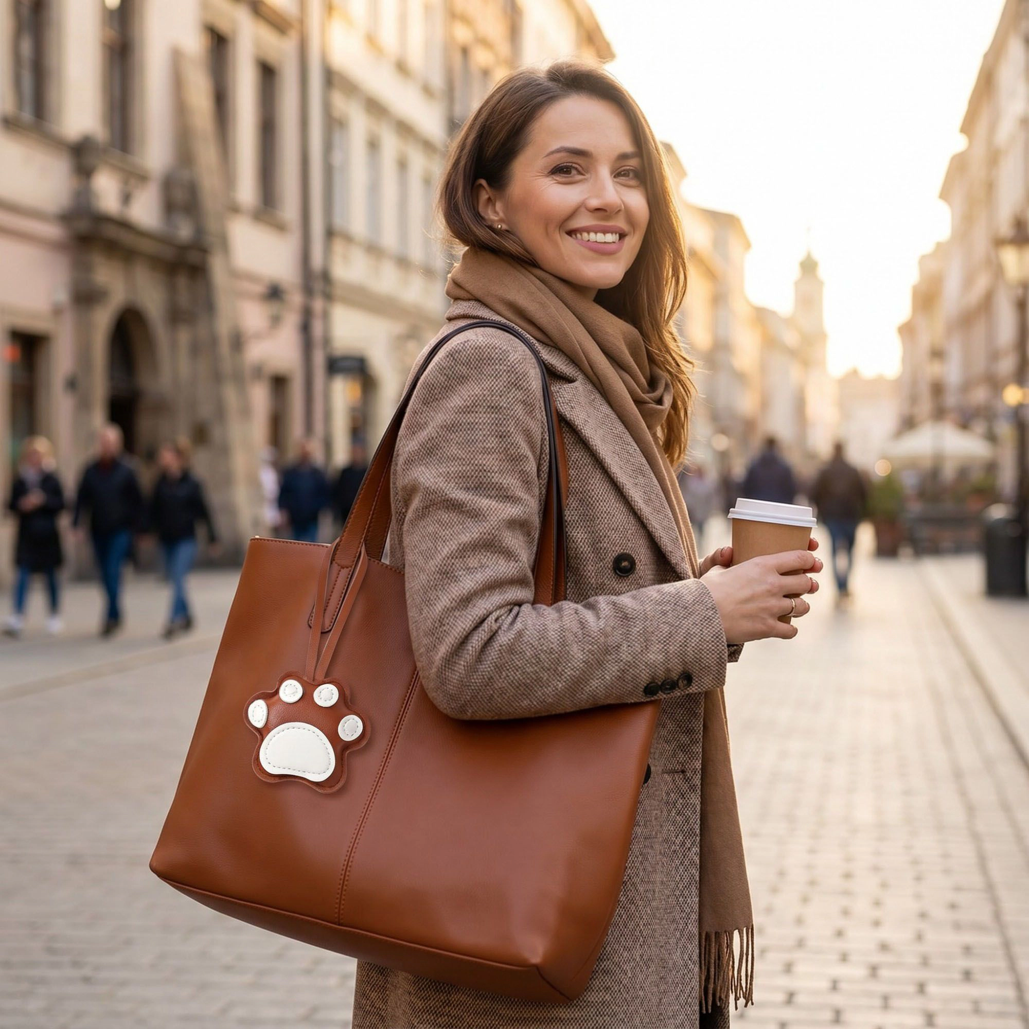 Alilang Women's 2-Piece Womens Faux Leather Paw Print Bag Charm with Long Hanging Strap and Padded Detail