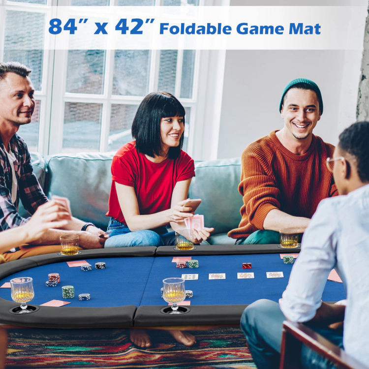 SUGIFT Blue 10-Player Oval Foldable Poker Table Top with Triple Fold Design and Carrying Bag 84-in W 42-in D