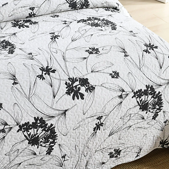 MarCielo 3 Pieces Polyester Black and White Botanical Floral Quilt Bedspread Set
