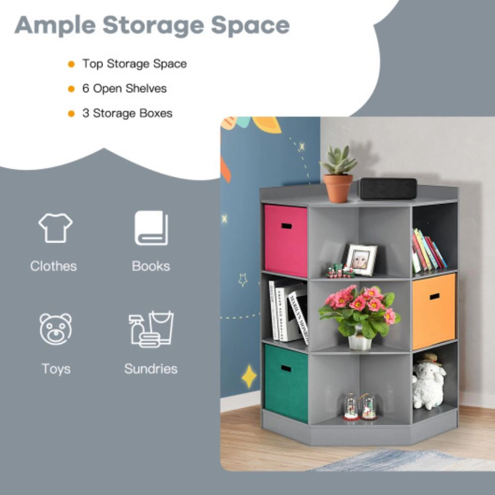 Hivvago Kids Corner Storage Cabinet with 3 Baskets