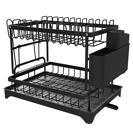 Mega Casa Kitchen Dish Rack, 2 Tier Anti-Rust Dish Drying Rack Set with Drainage Spout