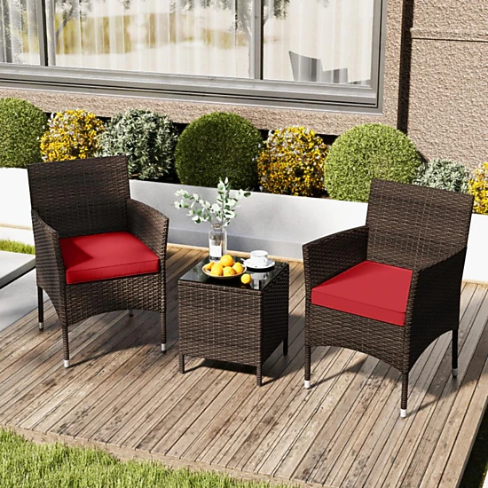 Hivvago 3 Pieces Outdoor Conversation Set With Cushioned Seat And Glass Tabletop