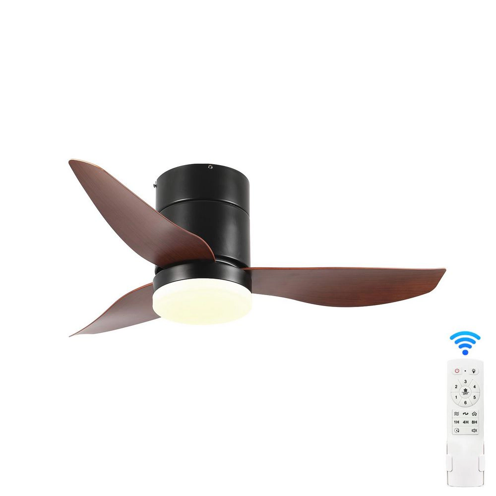 Flynama 36 in. Black Indoor Quiet DC Motor Flush Mount Standard Ceiling Fan with Light Remote Control 6-Speed Levels