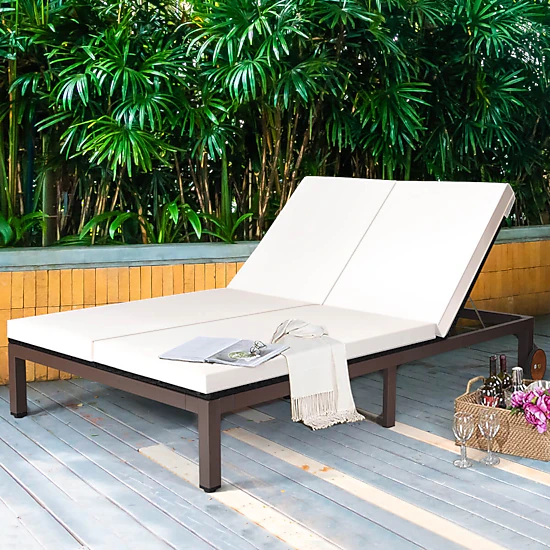 Hivvago 2-Person Patio Rattan Lounge Chair with Adjustable Backrest