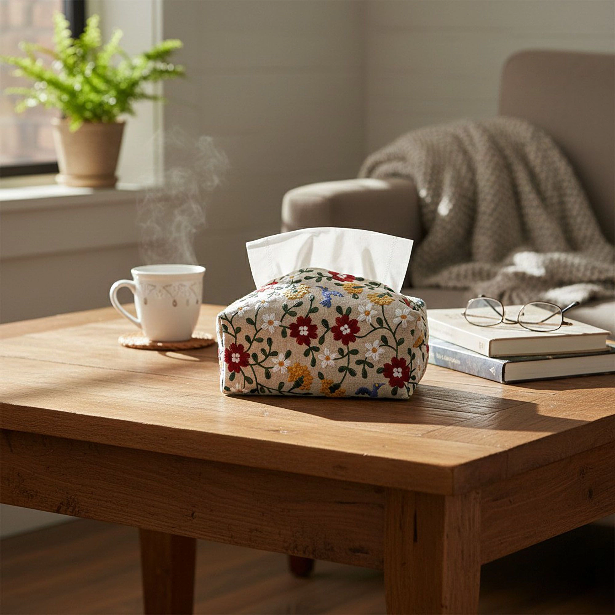 Alilang Unisex Embroidered Fabric Tissue Holder with Patchwork Pattern Design