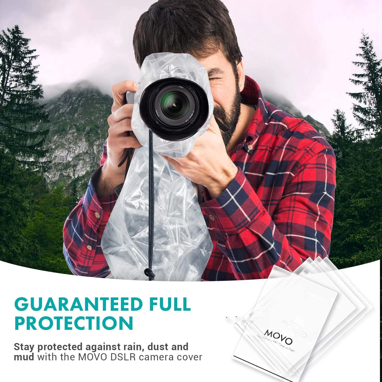 Movo (5 Pack) RC1 Clear Rain Cover for DSLR Camera Lens up to 18 Long