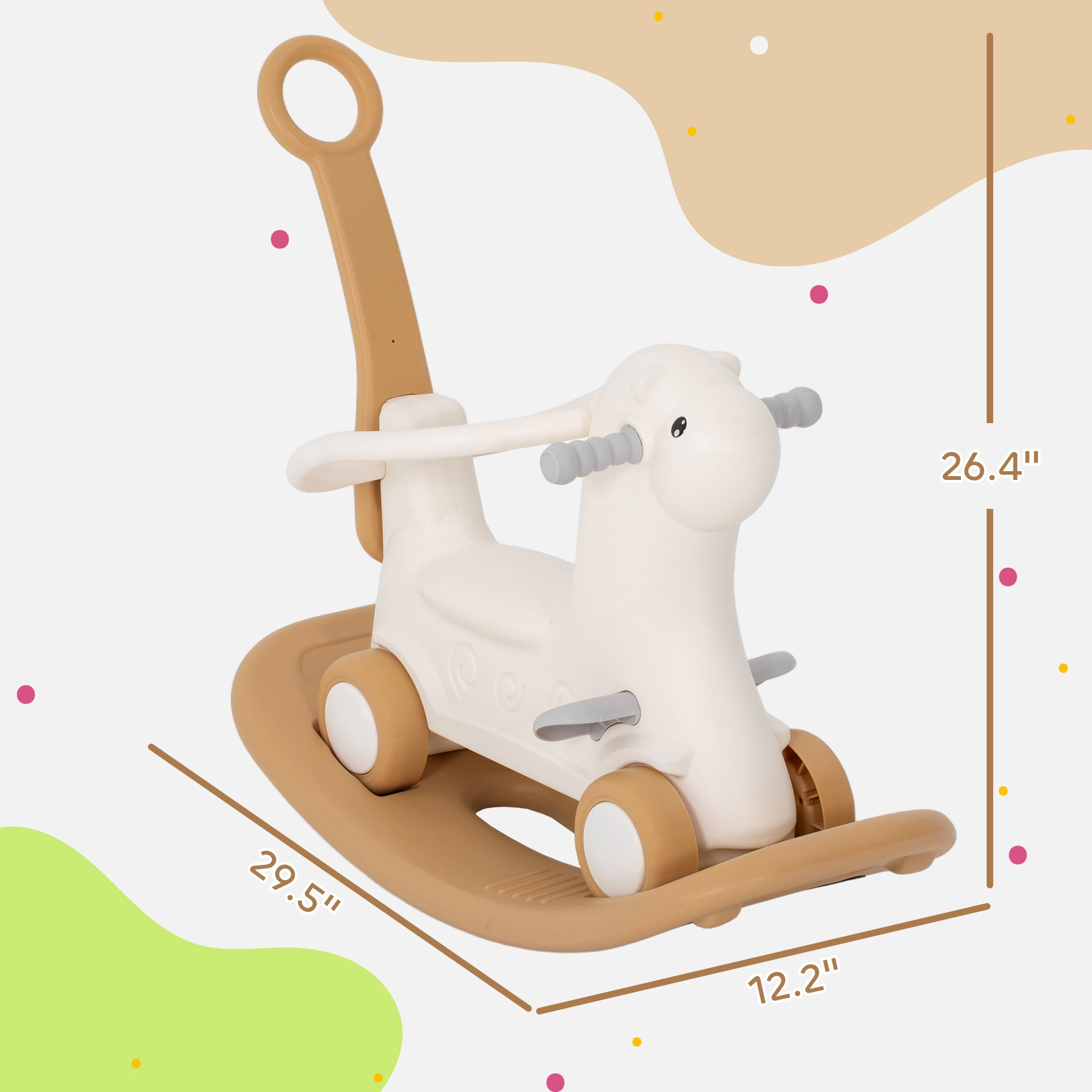 HONGGE 4-in-1 Alpaca Rocking Horse with Balance Board and Push Handle, HDPE Toy for Toddlers Ages 1-3