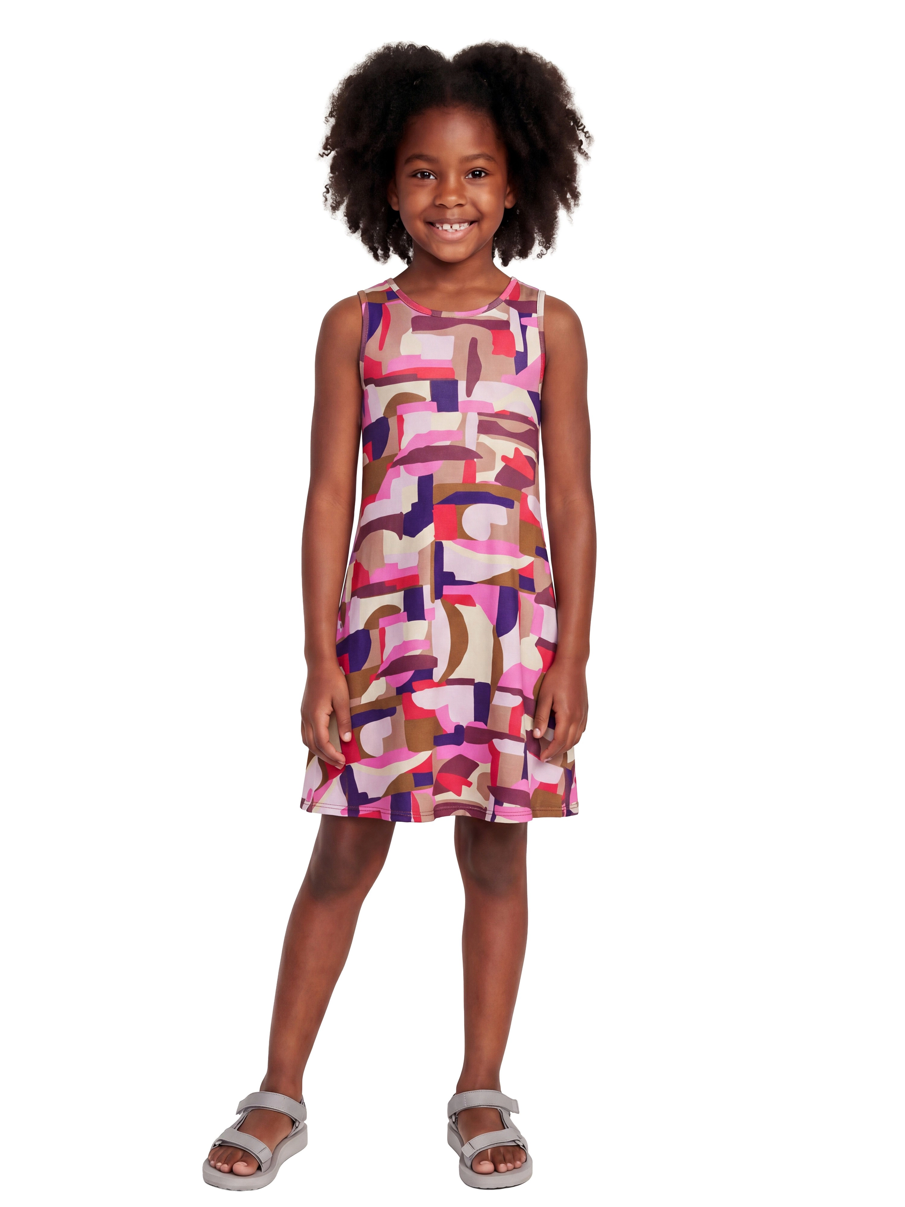 24sevenKid Essential Girls Patchwork Print Sleeveless Pockets Dress