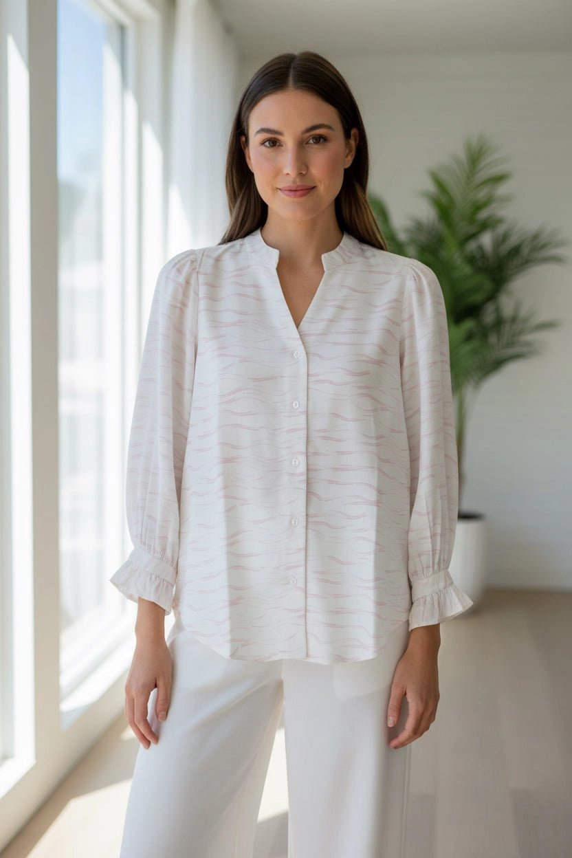DressAtR Women's Bell Full Sleeve V Neck Button Front Blouse