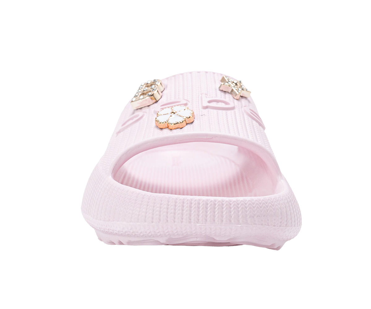 bebe Girl's EVA Slide - Lightweight Comfy Sandals with Metal Charms