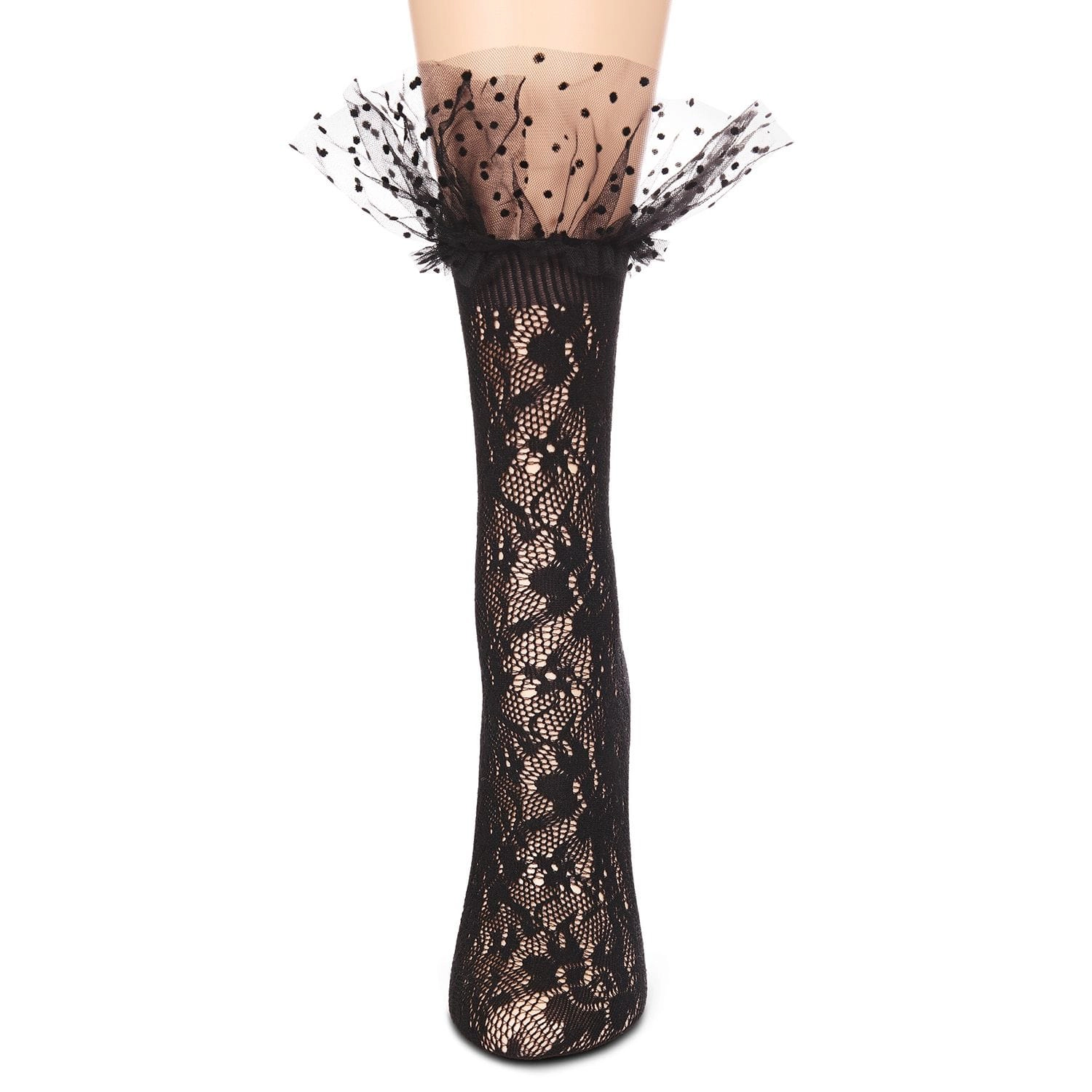 MeMoi Women's Floral Ruffle Polka Dot Cuff Crew Socks