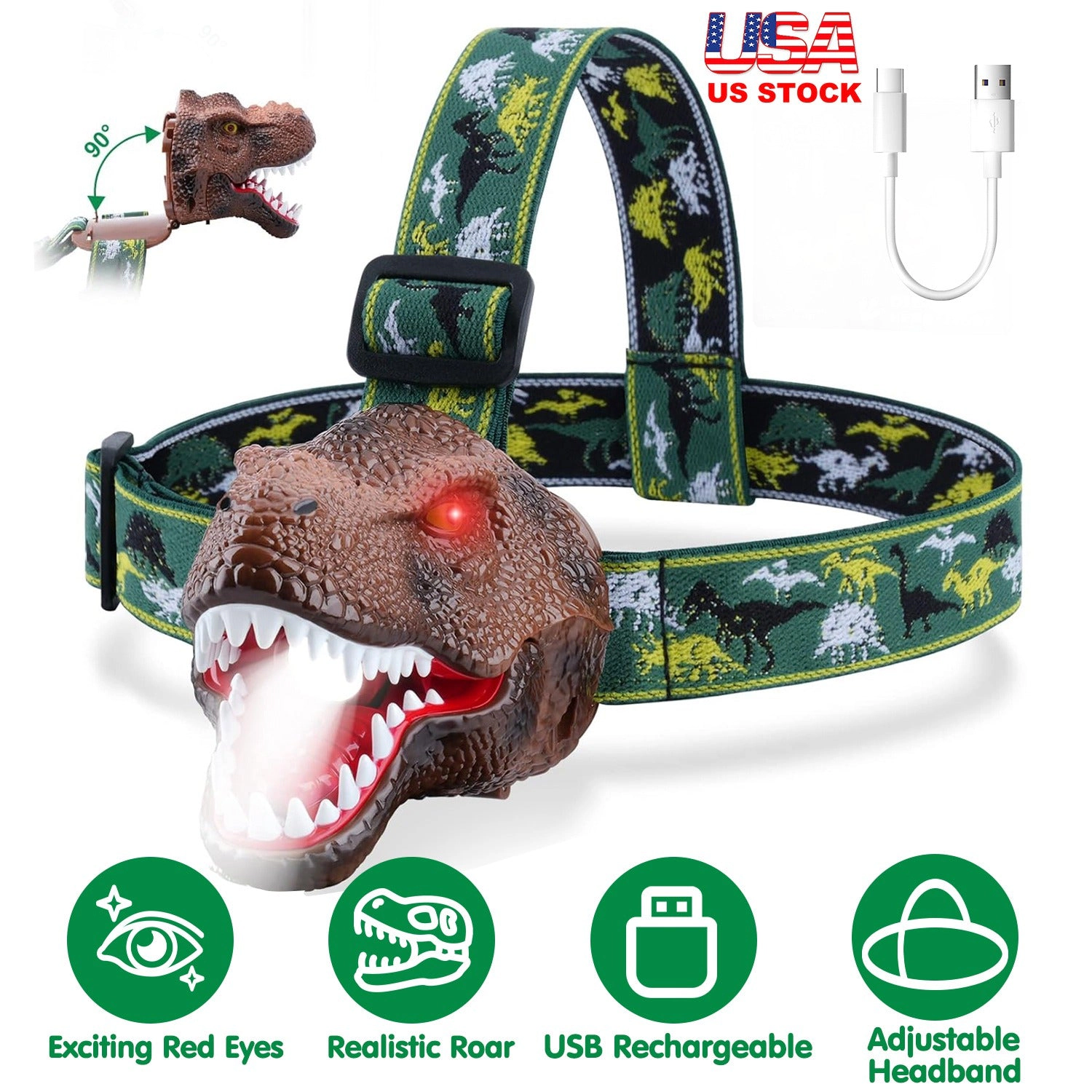 GBruno Rechargeable Dinosaur Headlamp For Kids