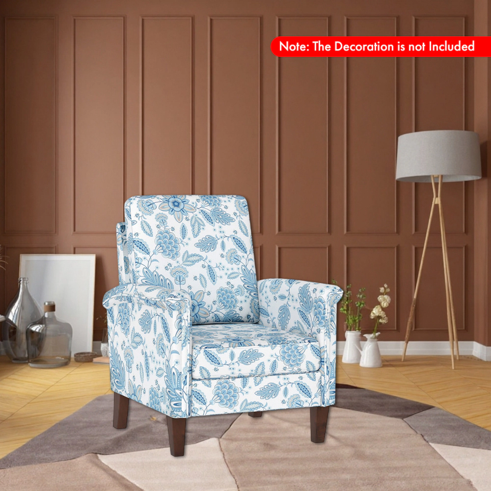 Hivvago Boho Farmhouse Floral Armchair with High Backrest and Solid Wood Legs35