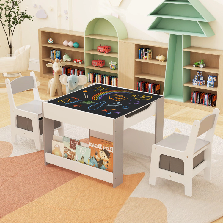 Hivvago 4 1 Kids Toddler Activity Table And Chairs Set With Reversible Tabletop
