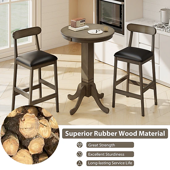 SUGIFT Rubber Wood Pub Round Dining Table with Pedestal Base 180-lb Capacity Espresso/Gray